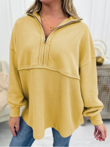 Loose Casual Shawl Collar Plain Sweatshirt