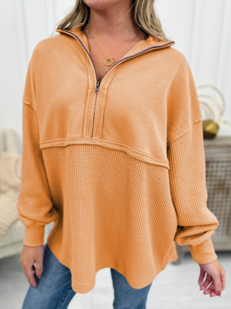 Loose Casual Shawl Collar Plain Sweatshirt