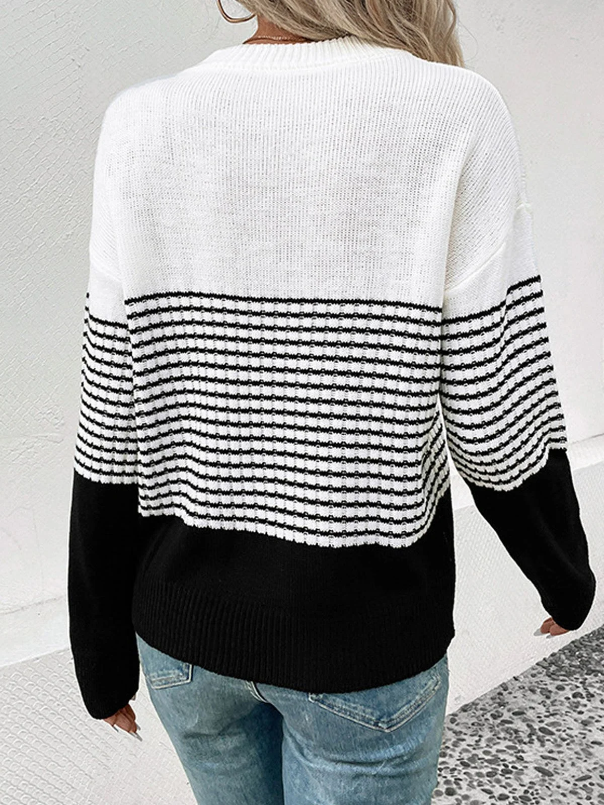 Loose Striped Crew Neck Casual Sweater