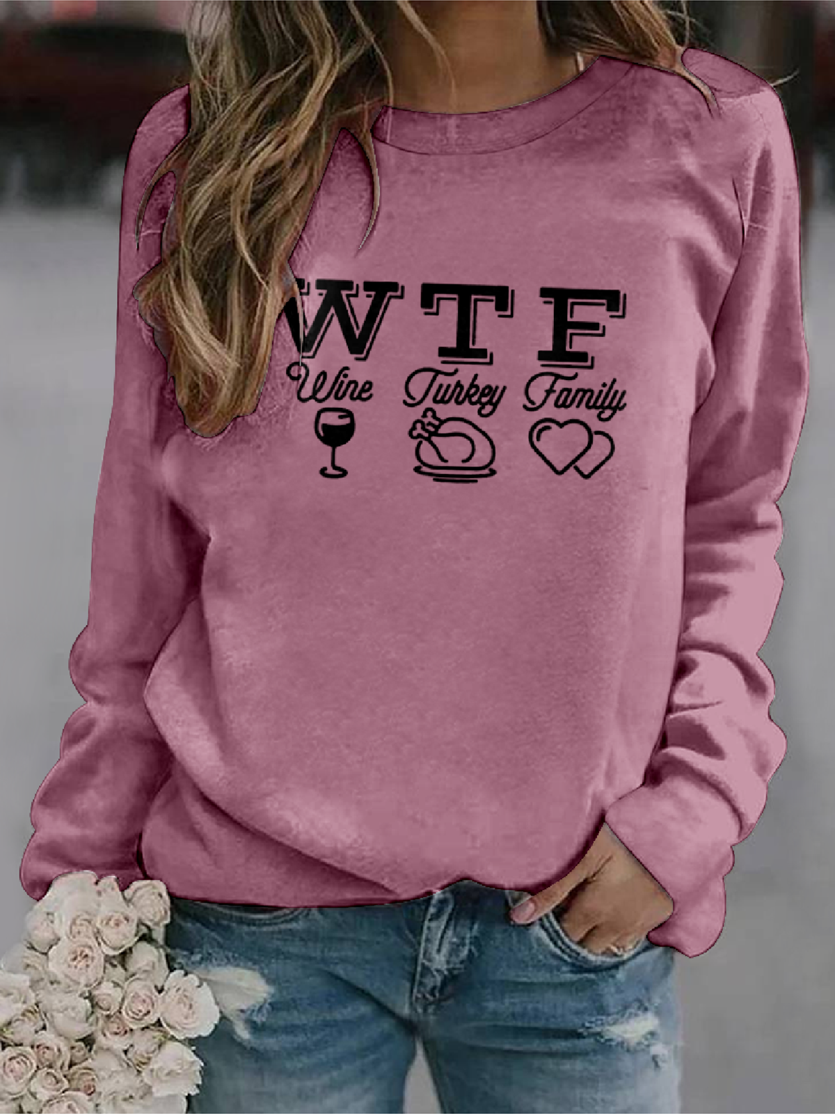 Thanksgiving Autumn Wishes Text Letters Casual Regular Fit Sweatshirt