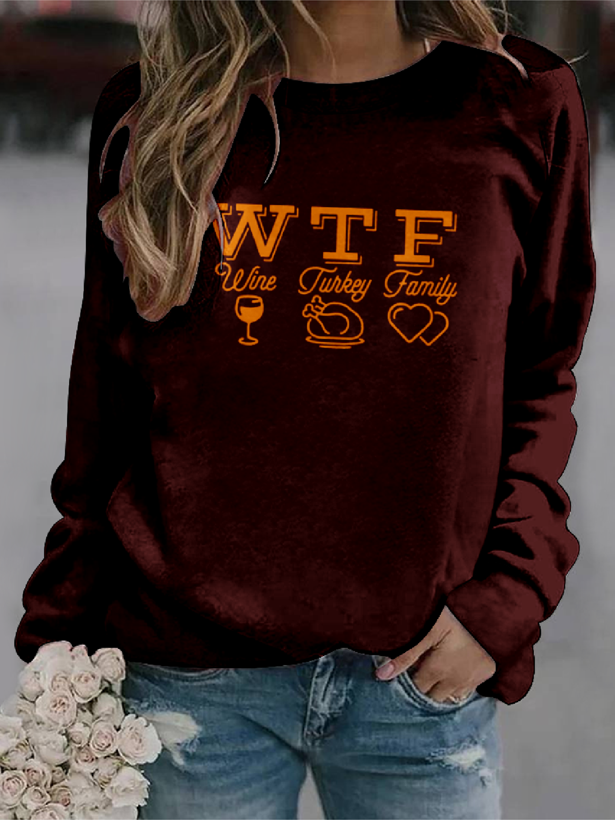 Thanksgiving Autumn Wishes Text Letters Casual Regular Fit Sweatshirt