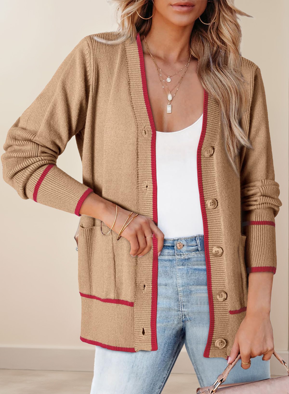 Wool/Knitting Casual Plain Buckle Cardigan