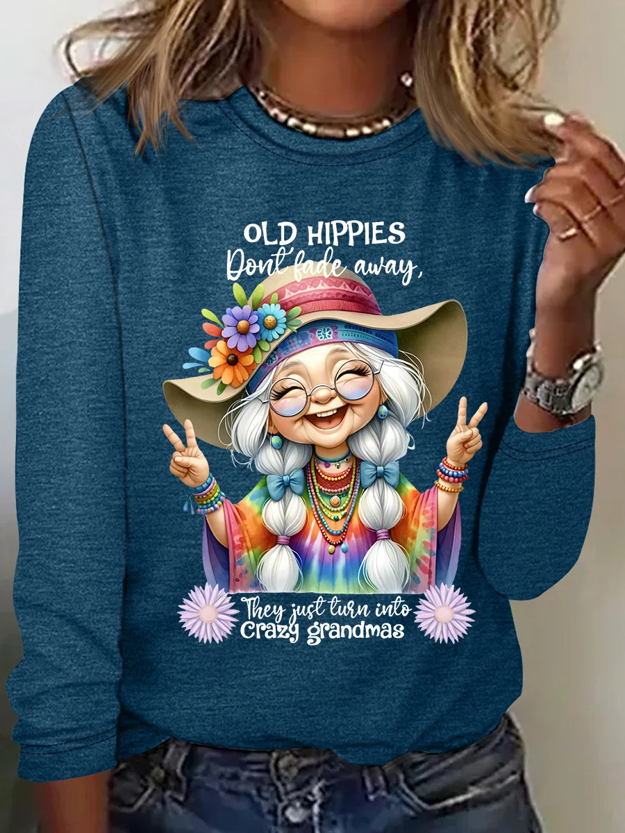 Grandma Old Hippies Casual Long Sleeve Shirt