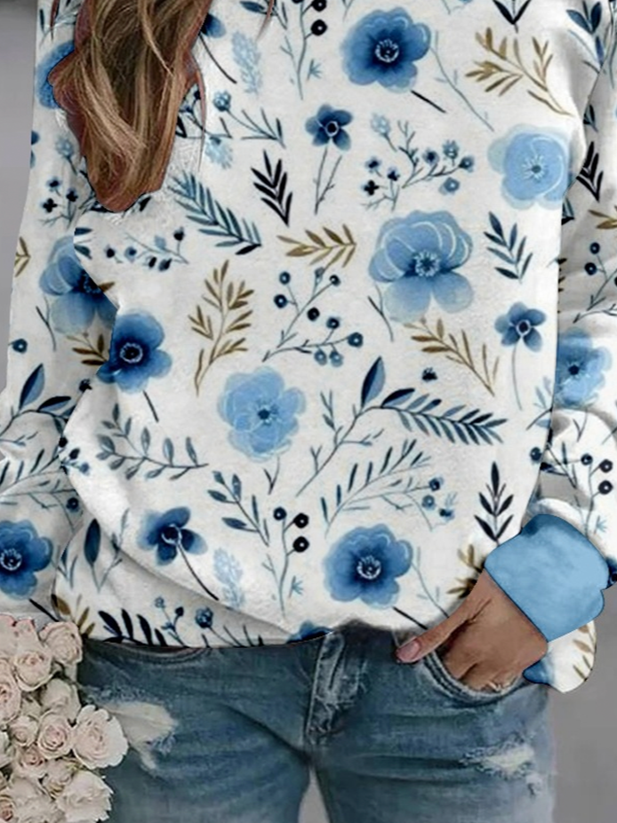 Casual Loose Floral Sweatshirt