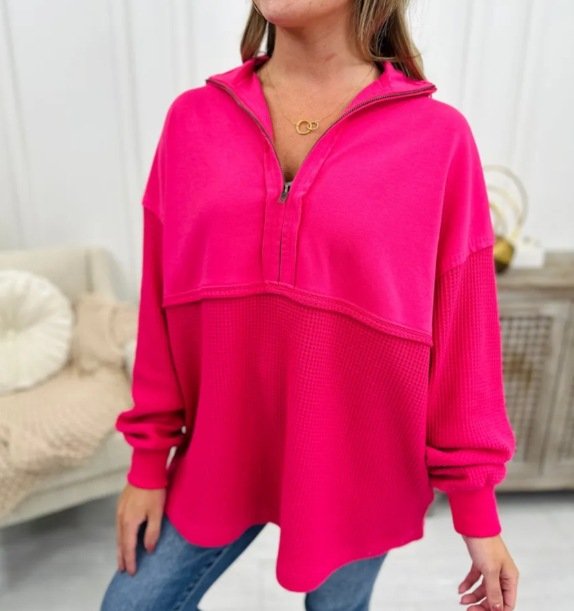 Loose Casual Shawl Collar Plain Sweatshirt