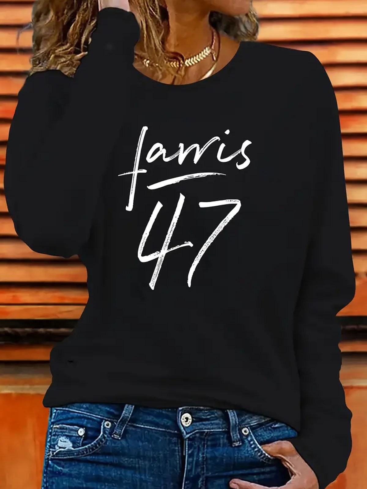 Kamala Harris inspired long sleeved casual round neck letter printed T-shirt