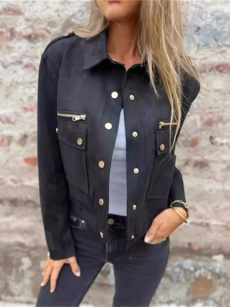 Buckle Shirt Collar Regular Fit Casual Jacket