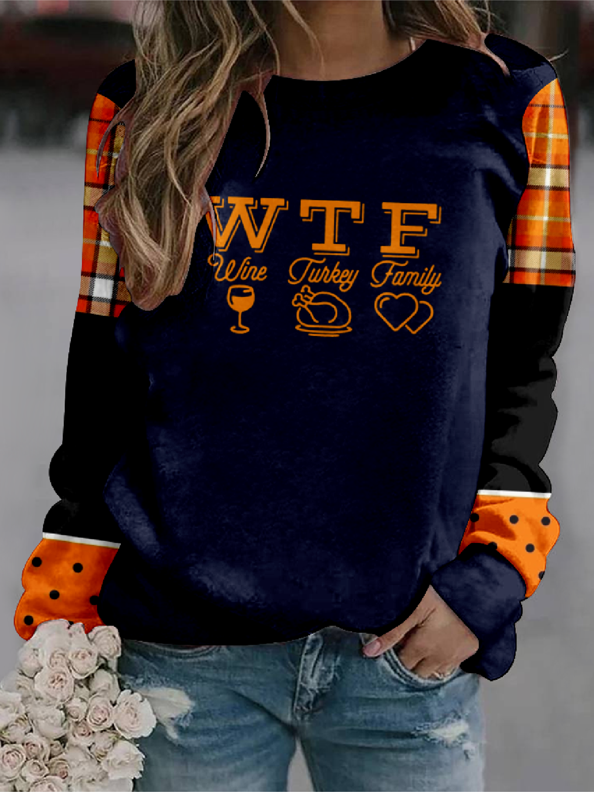 Thanksgiving Autumn Wishes Text Letters Casual Regular Fit Sweatshirt