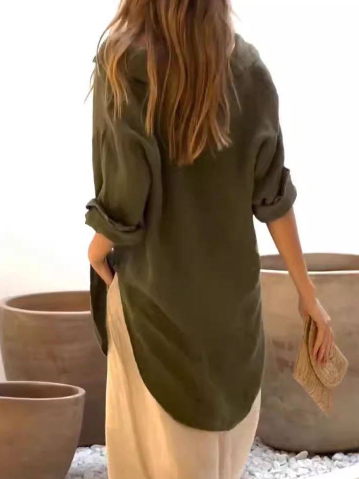 Shawl Collar Casual Plain Loose Blouse