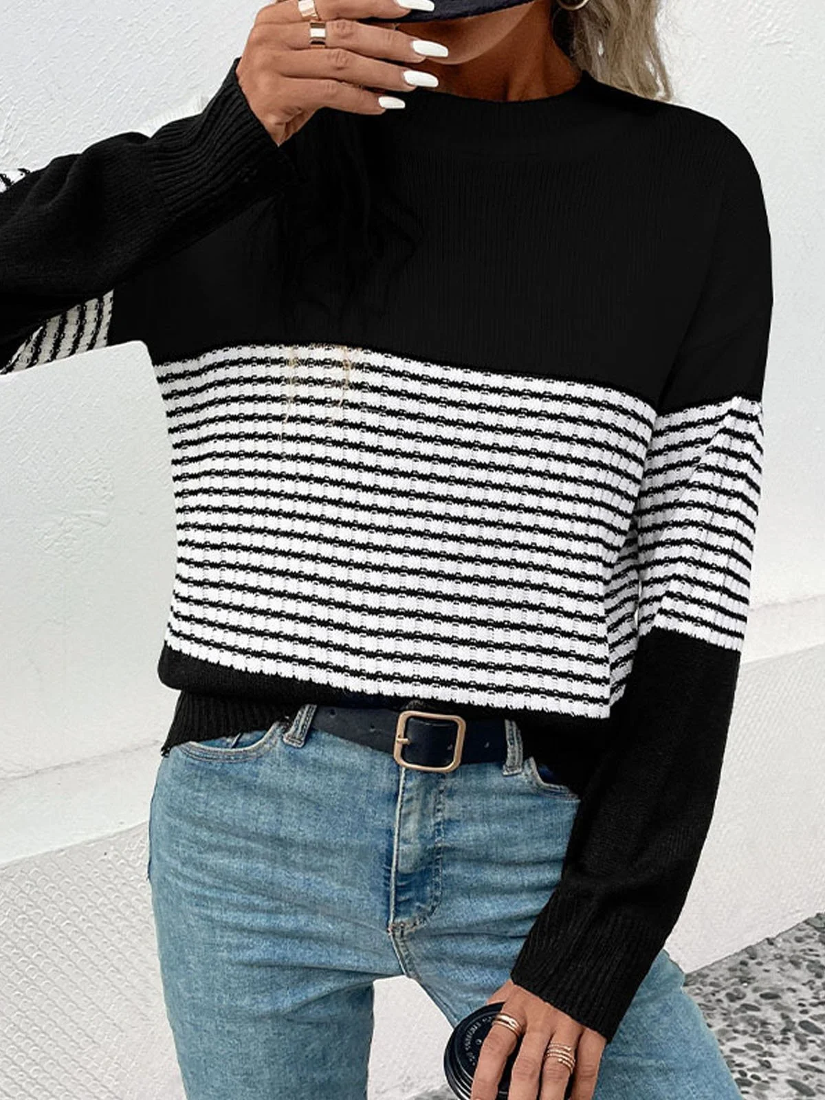 Loose Striped Crew Neck Casual Sweater