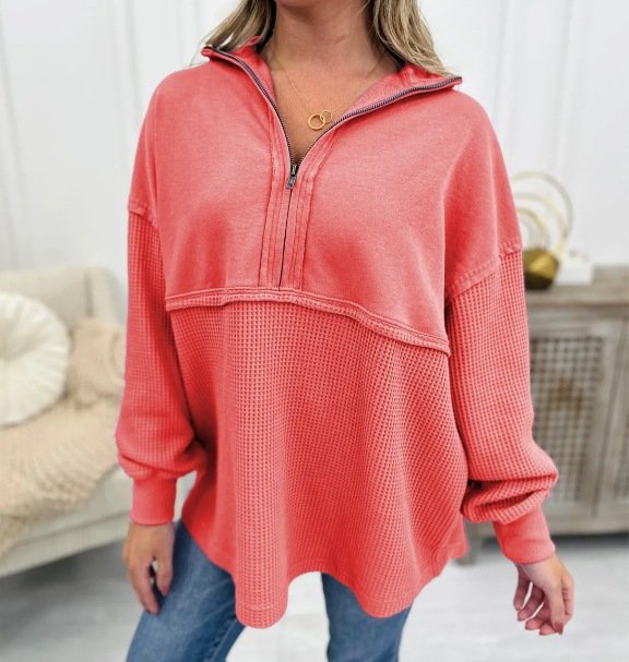 Loose Casual Shawl Collar Plain Sweatshirt