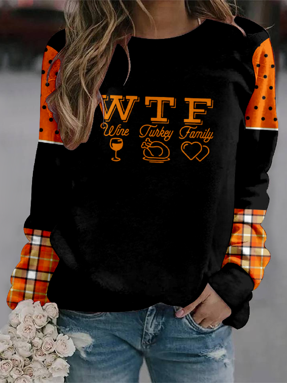 Thanksgiving Autumn Wishes Text Letters Casual Regular Fit Sweatshirt