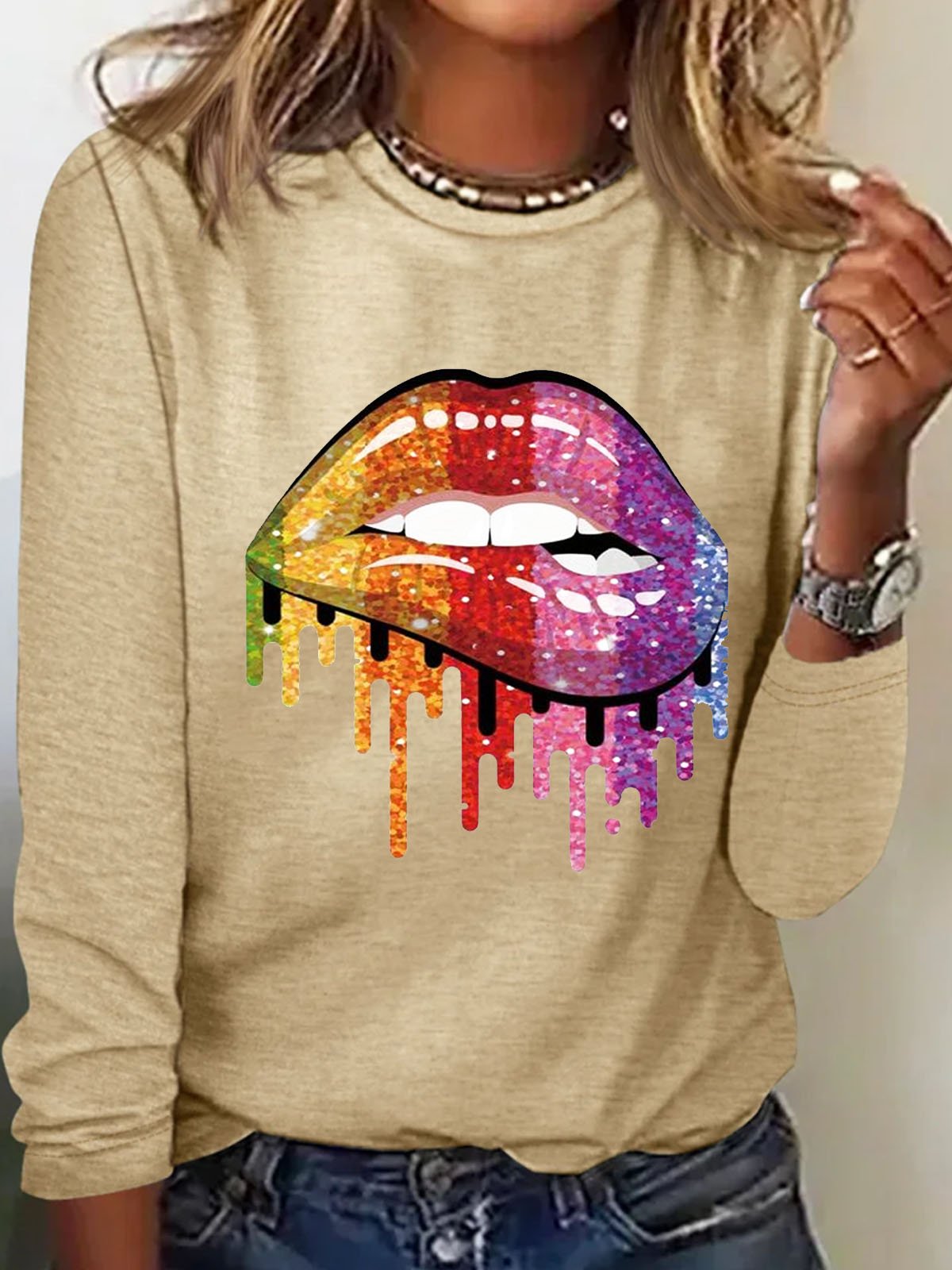 Hippie Mouth Printed Casual Round Neck Women's T-shirt