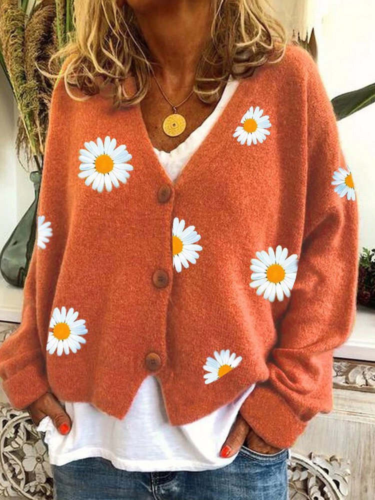 Buckle Yarn/Wool Yarn daisy Casual Cardigan