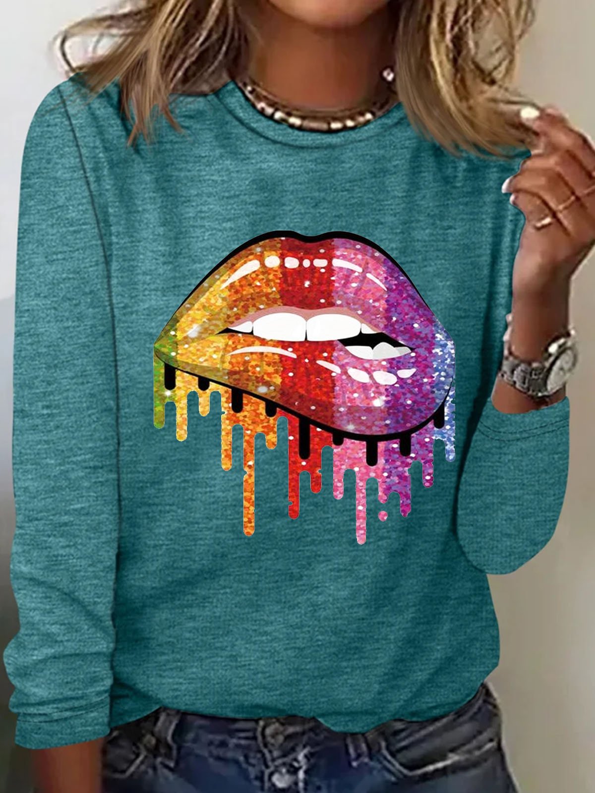 Hippie Mouth Printed Casual Round Neck Women's T-shirt