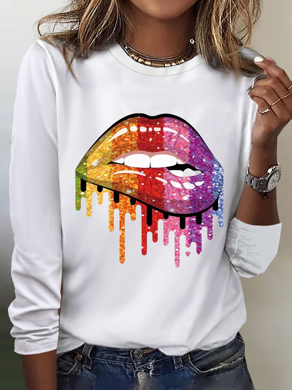 Hippie Mouth Printed Casual Round Neck Women's T-shirt