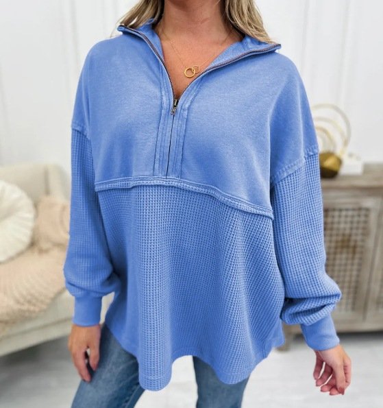 Loose Casual Shawl Collar Plain Sweatshirt