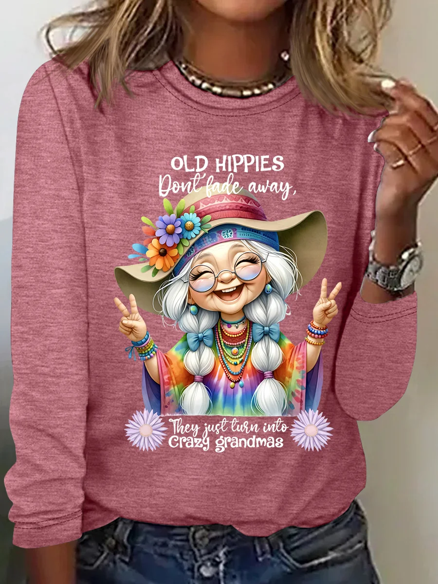 Grandma Old Hippies Casual Long Sleeve Shirt