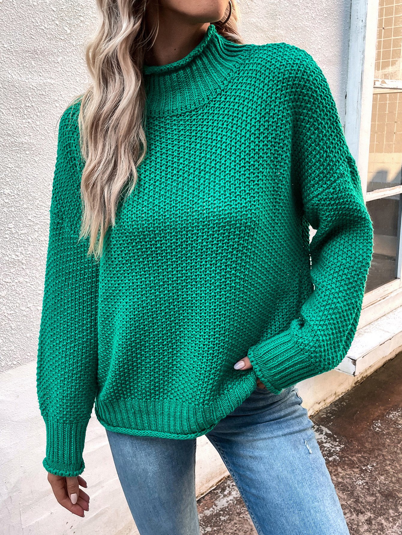 Wool/Knitting Mock Neck Loose Casual Sweater