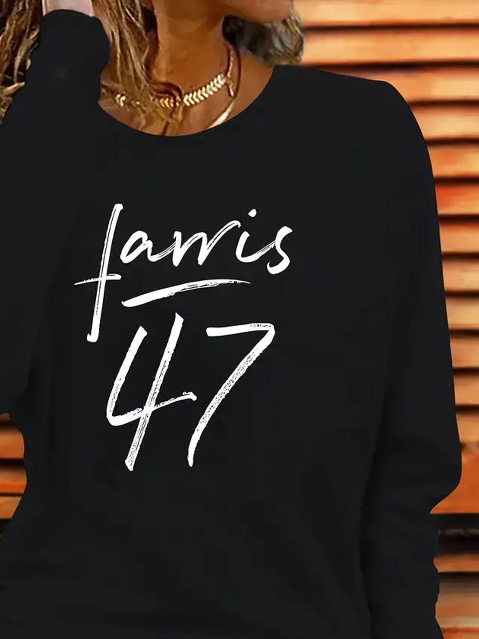 Kamala Harris inspired long sleeved casual round neck letter printed T-shirt