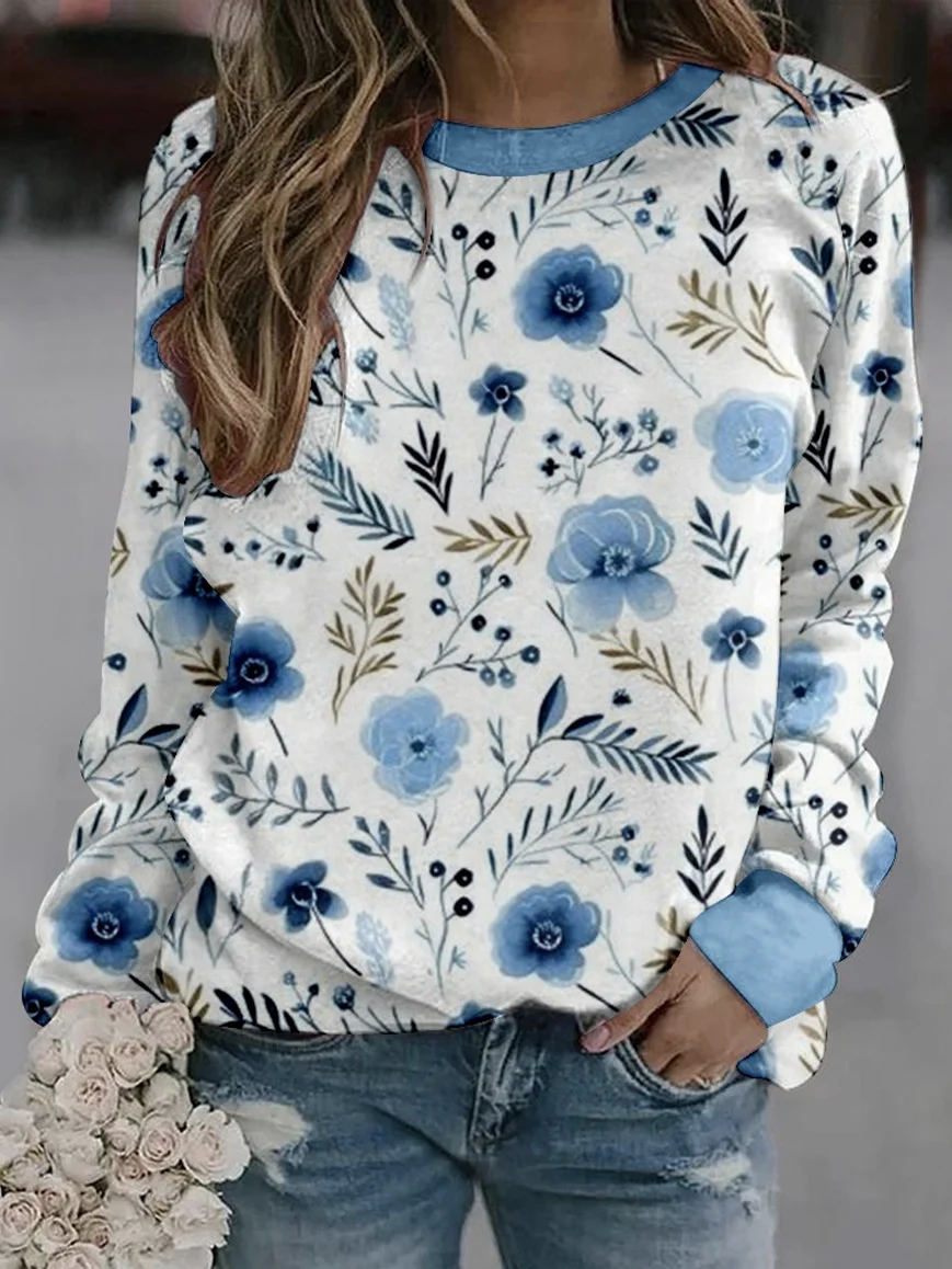 Casual Loose Floral Sweatshirt