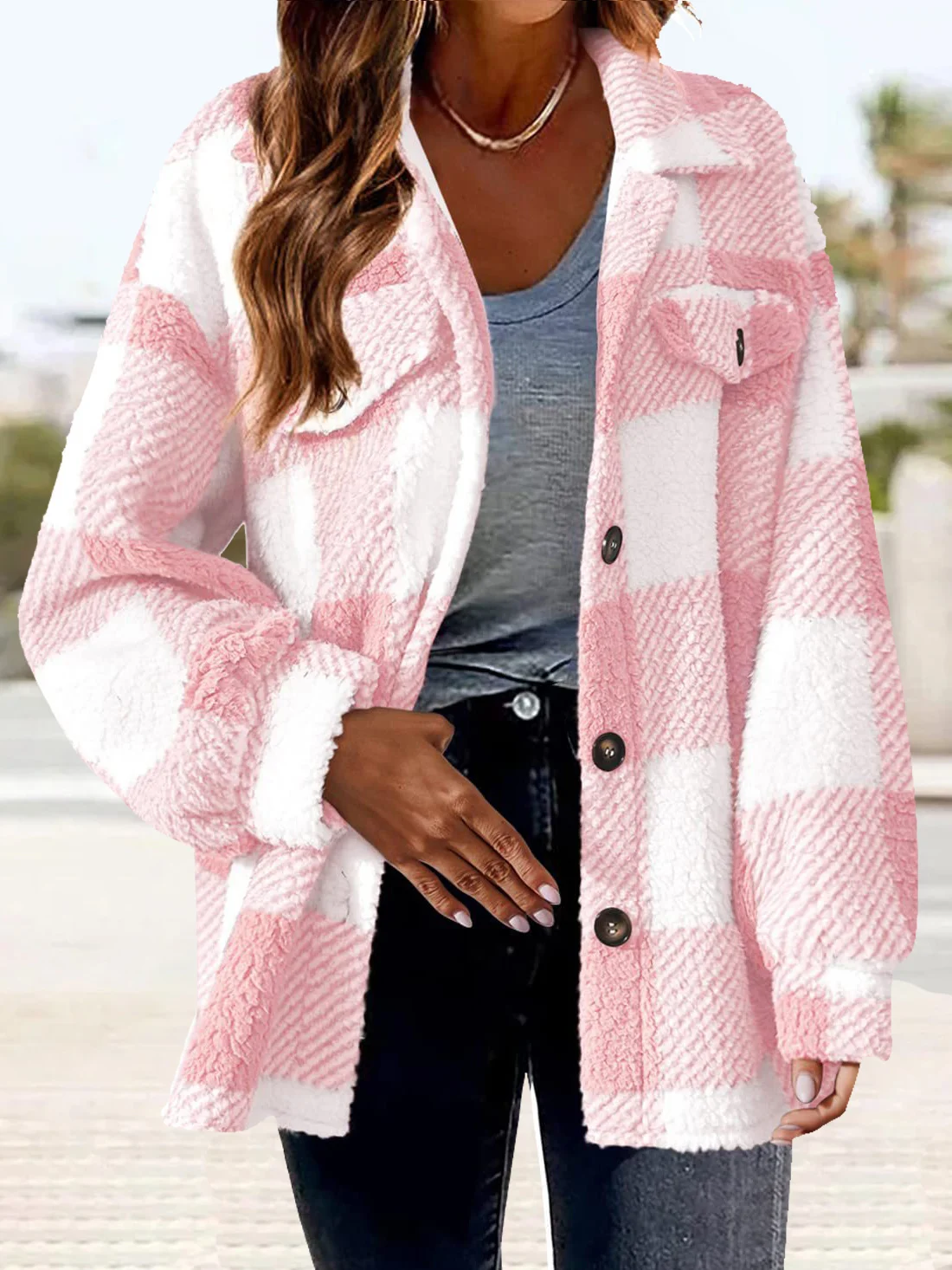 Casual Buttoned Teddy Jacket