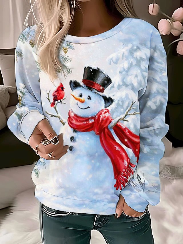 Christmas Snowman Round Neck Casual Sweatshirt