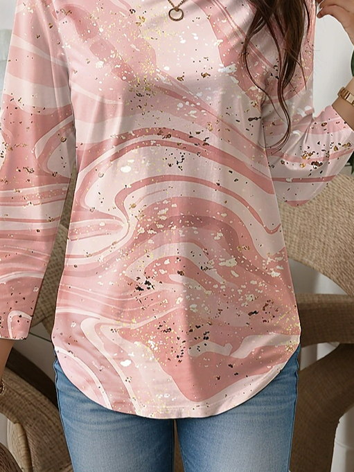 Women's Long Sleeve T-shirt Spring/Fall Pink Abstract Jersey Crew Neck Daily Going Out Casual Top