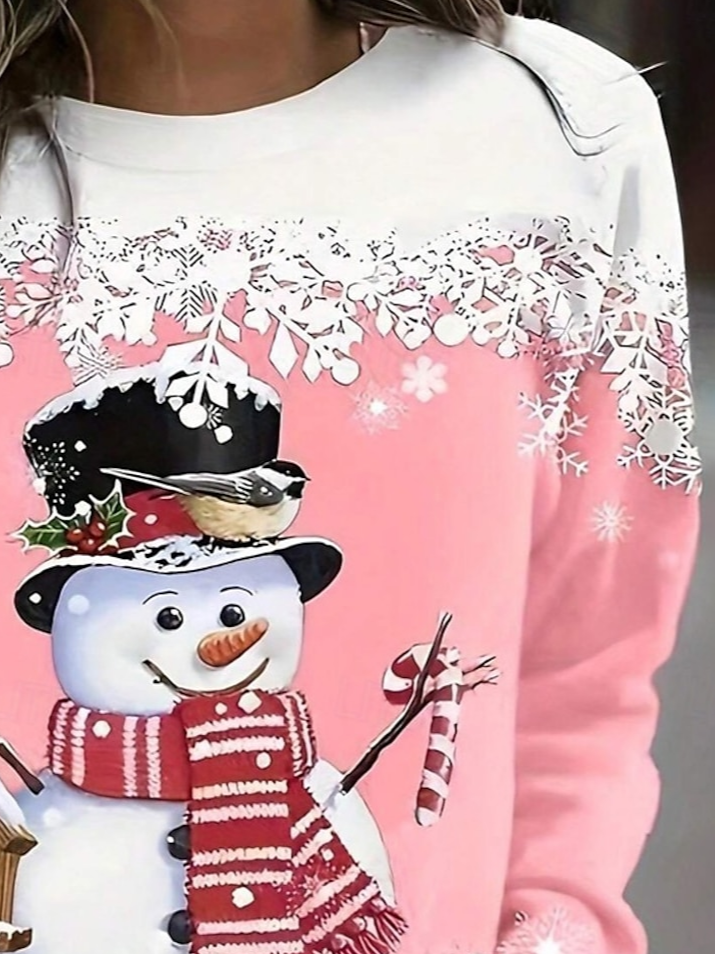 Christmas Snowman Round Neck Casual Sweatshirt