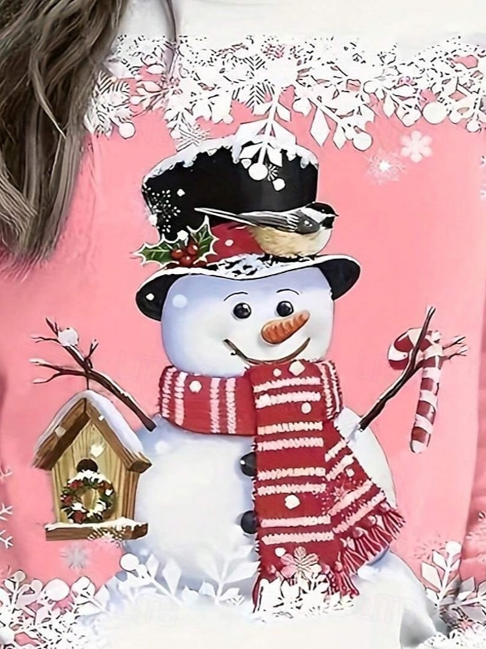 Christmas Snowman Round Neck Casual Sweatshirt