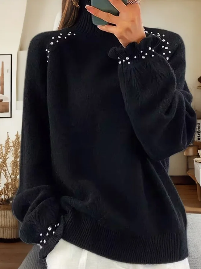 Casual Imitation Pearls Sweater