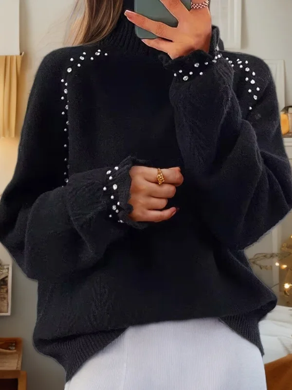 Casual Imitation Pearls Sweater