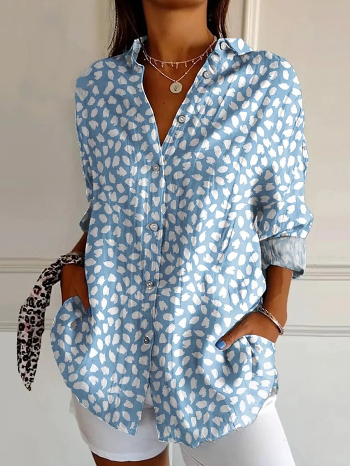 Vintage Shirt Collar Abstract Polka Dots Shirt