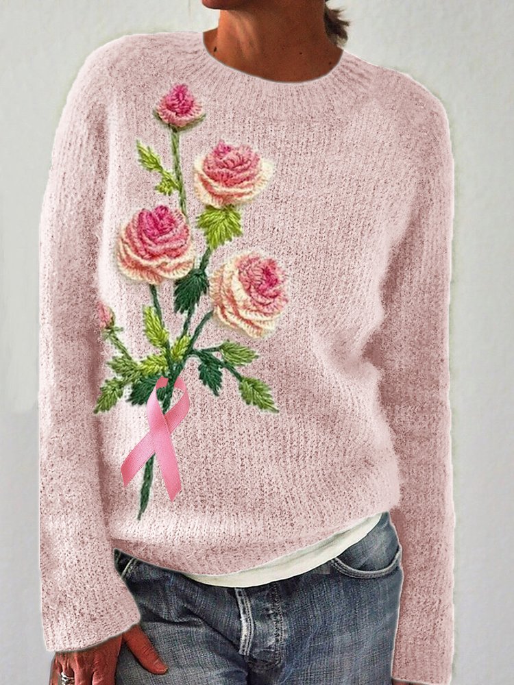 Rose pink ribbon knitted sweater