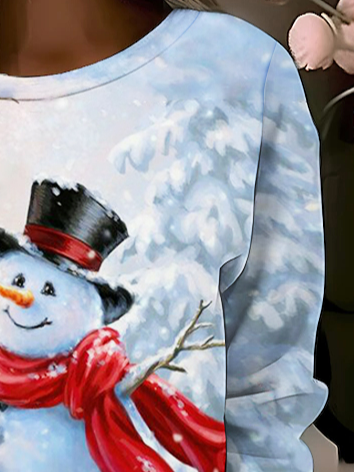 Christmas Snowman Round Neck Casual Sweatshirt