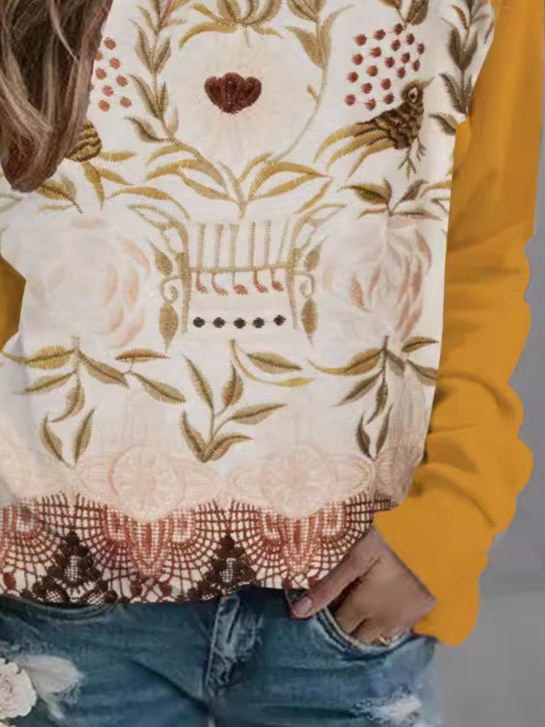 Casual Loose Raglan Sleeve Floral Sweatshirt