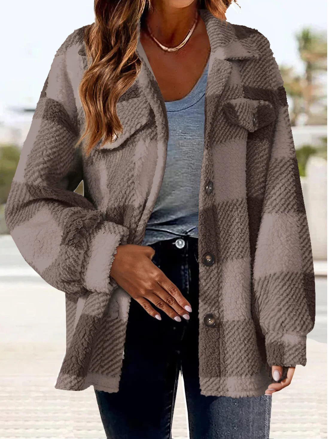 Casual Buttoned Teddy Jacket