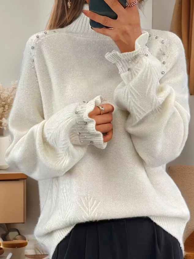 Casual Imitation Pearls Sweater