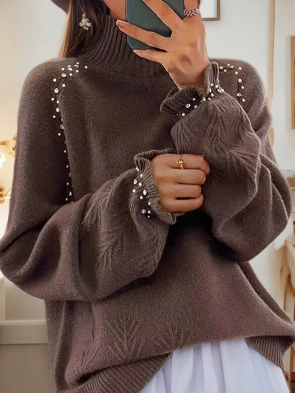 Casual Imitation Pearls Sweater