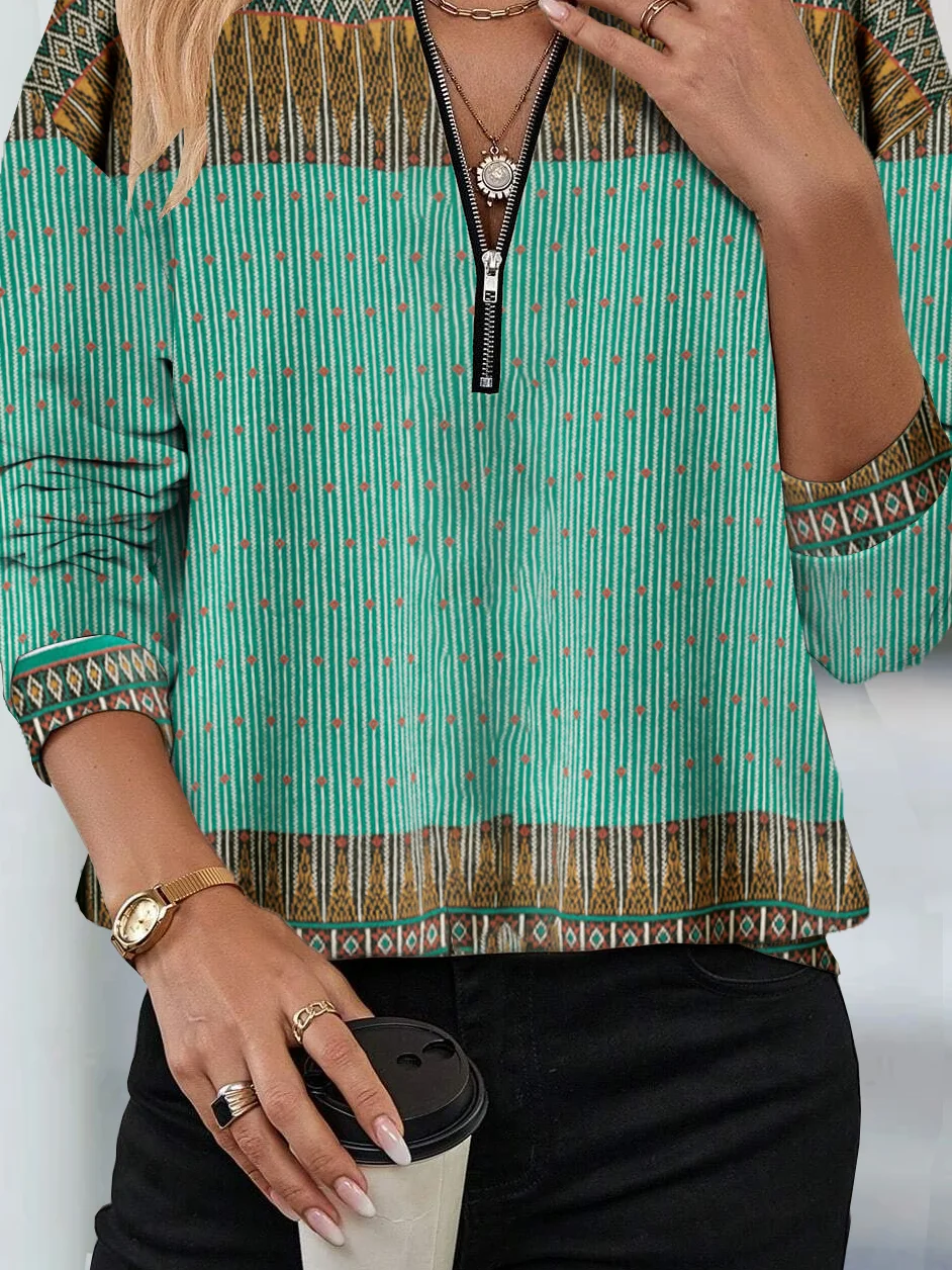 Vintage Crew Neck Loose Ethnic Sweatshirt