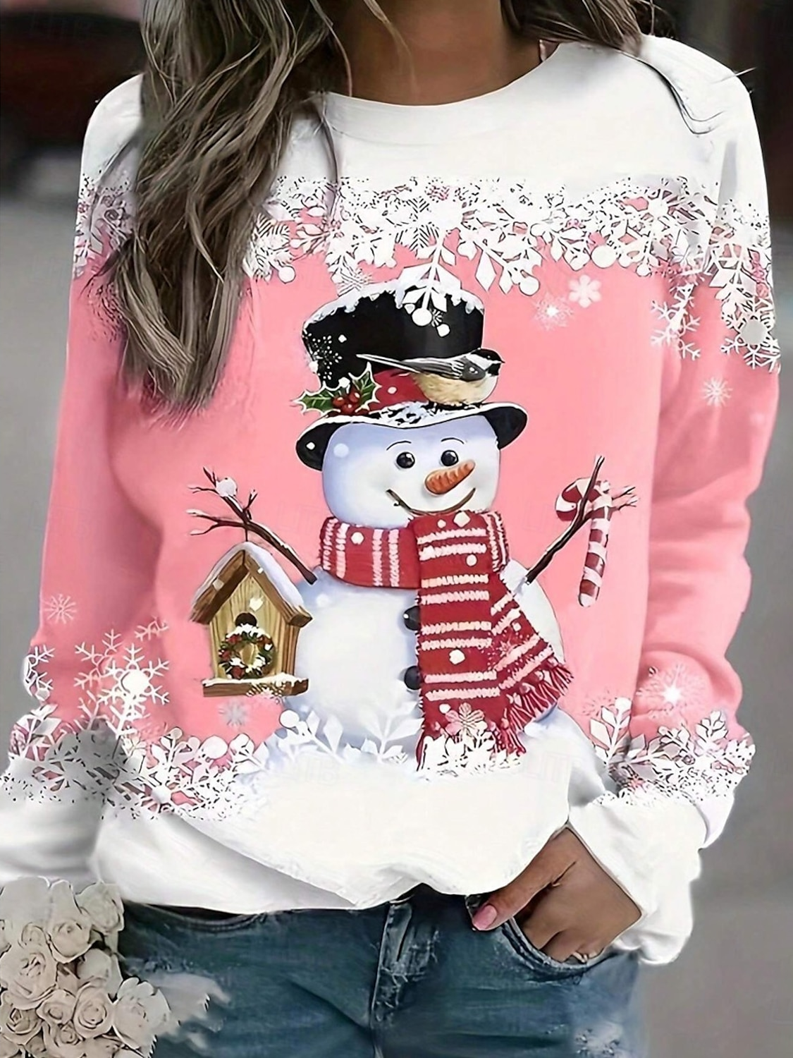 Christmas Snowman Round Neck Casual Sweatshirt