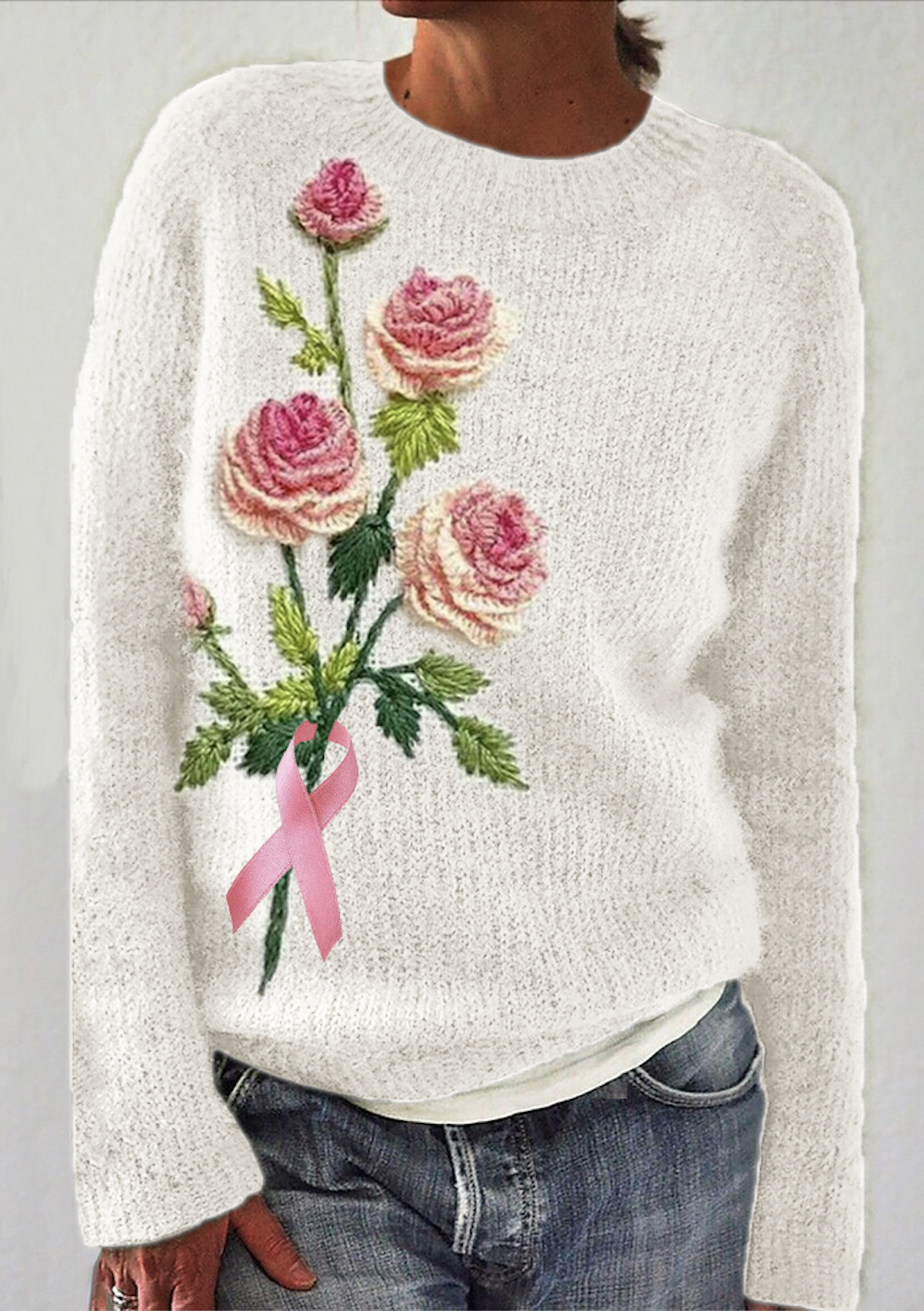 Rose pink ribbon knitted sweater