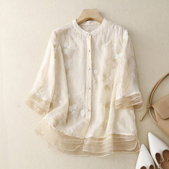 Embroidery Patterns Cotton Loose Casual Blouse