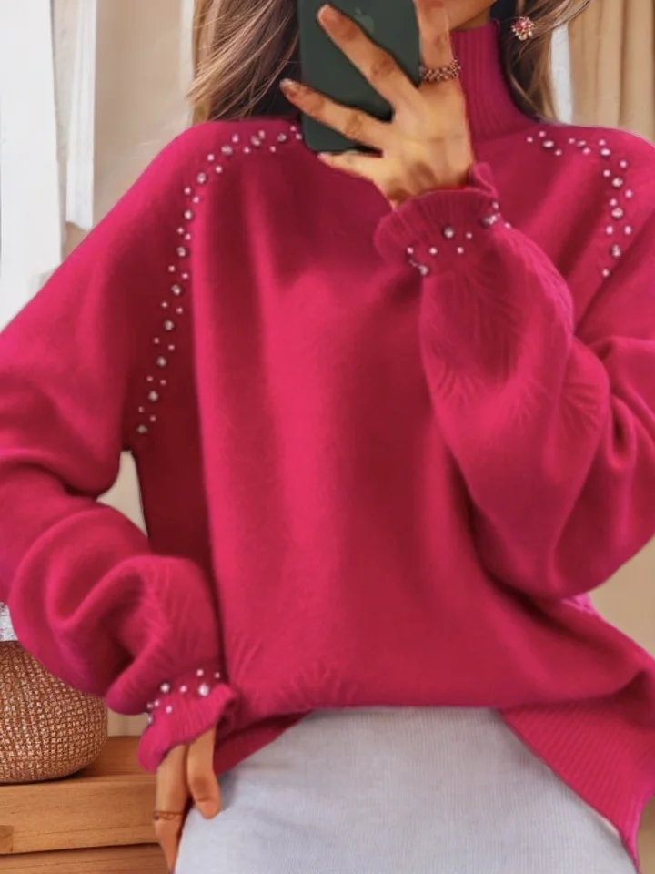 Casual Imitation Pearls Sweater