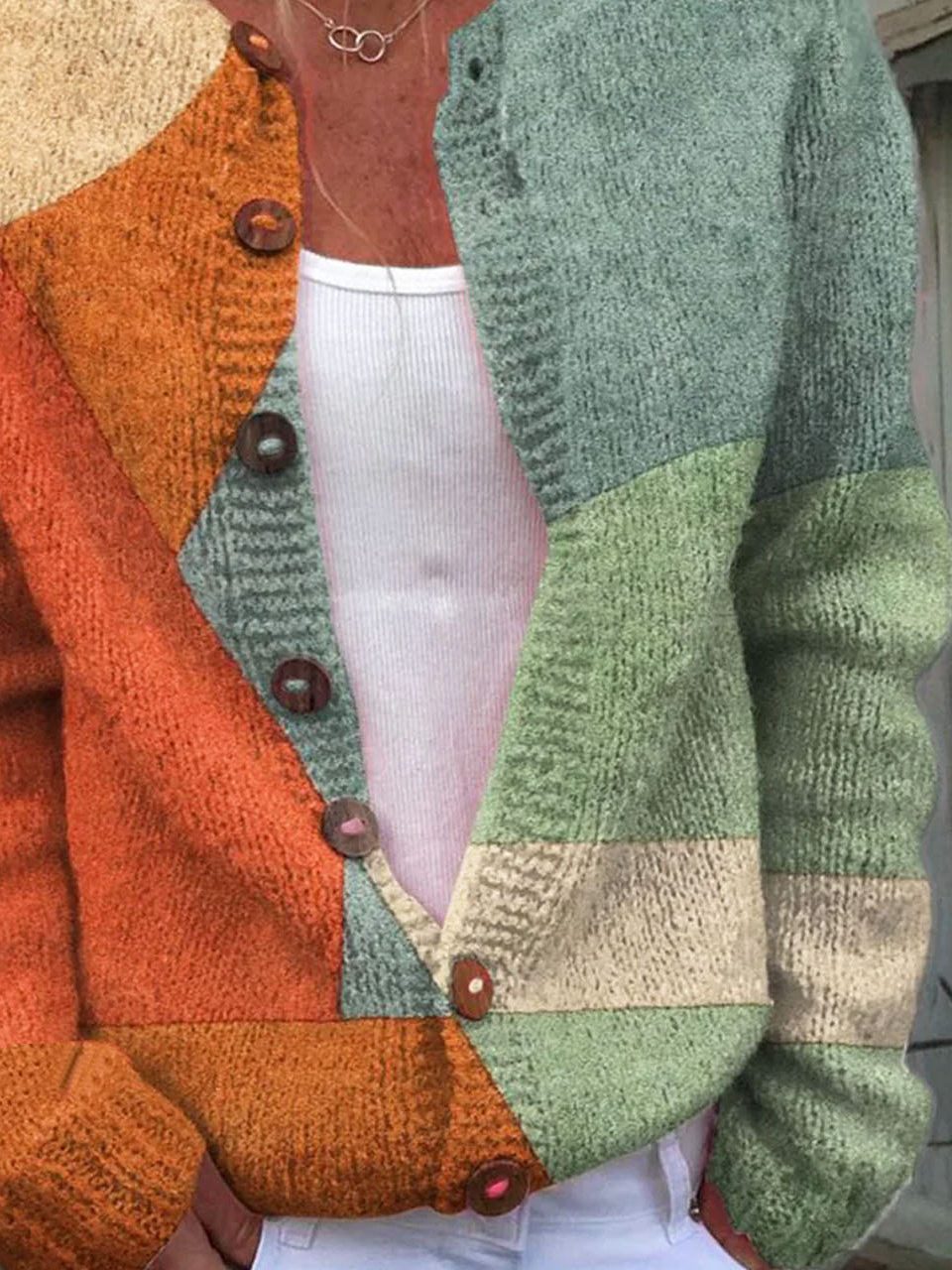 Colorblock Casual Cardigan