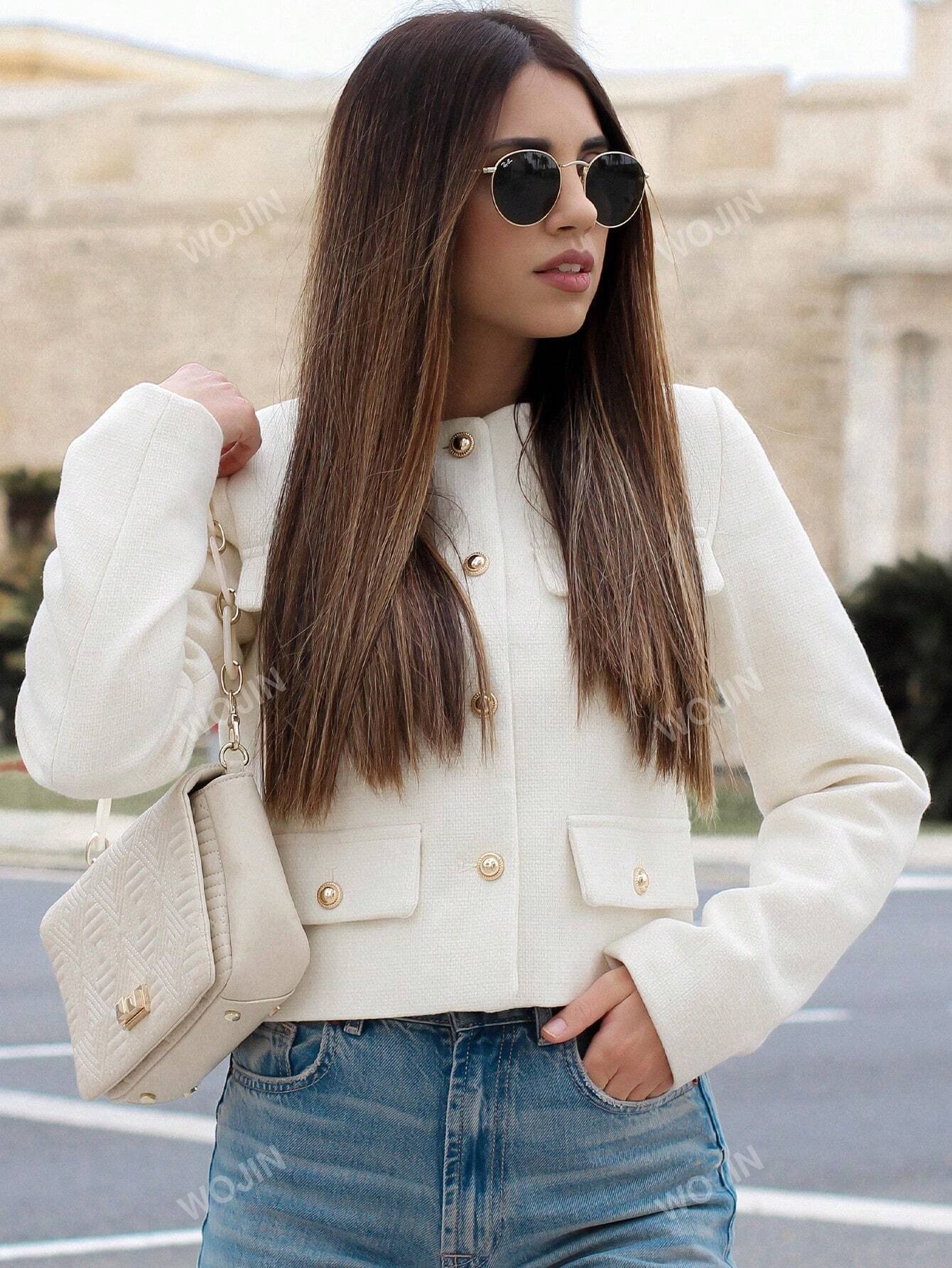 Loose Casual Plain Crew Neck Jacket