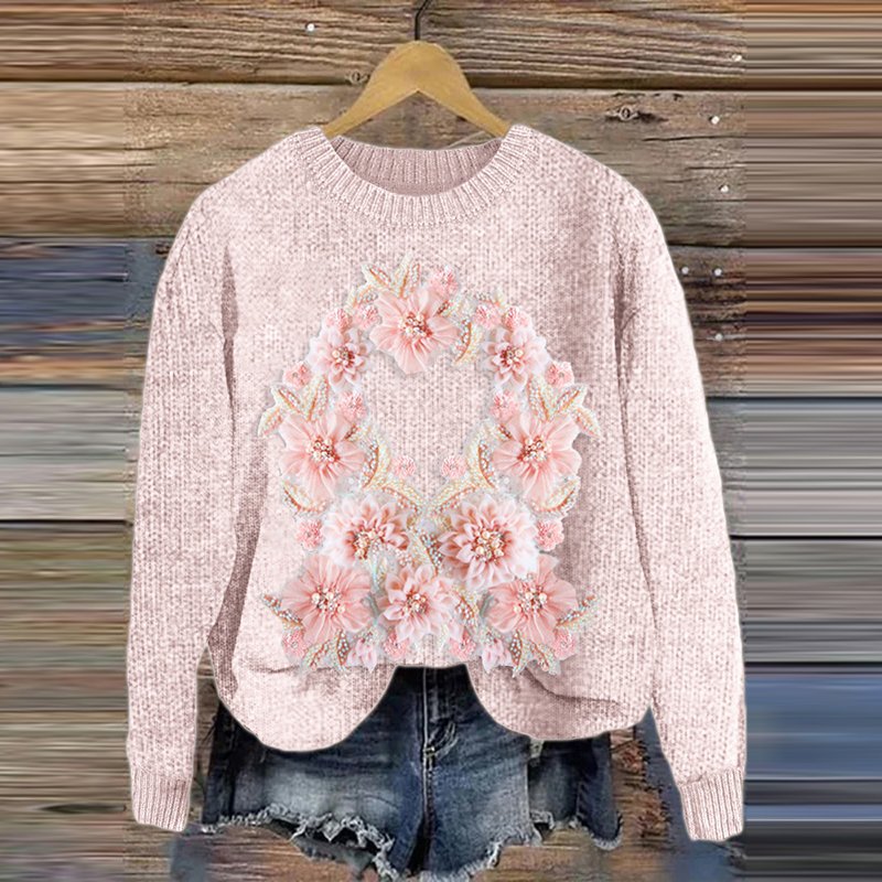 Flower art knitted pullover sweater