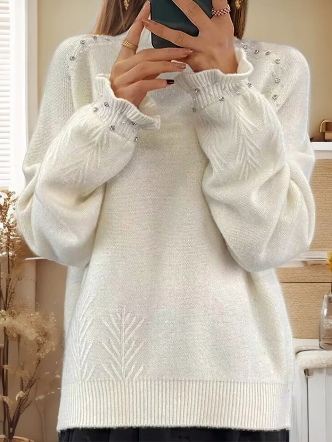 Casual Imitation Pearls Sweater