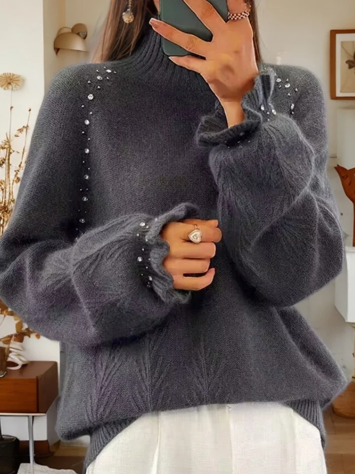 Casual Imitation Pearls Sweater