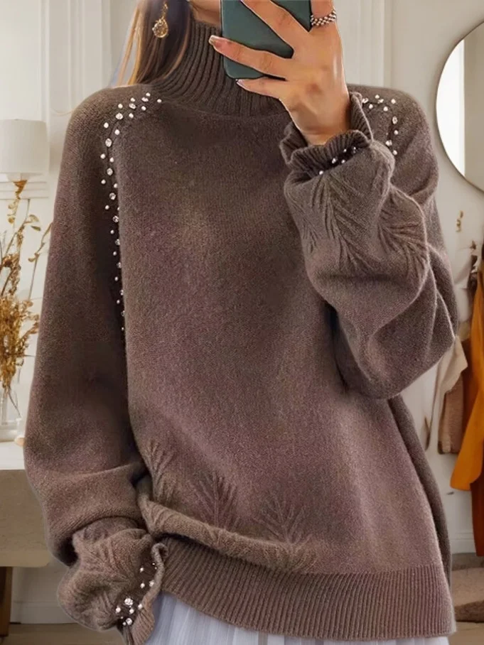 Casual Imitation Pearls Sweater